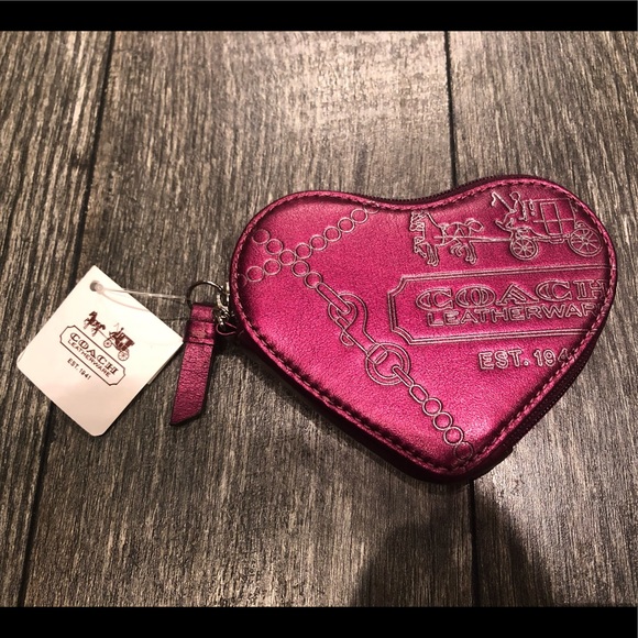 Coach Bags New Coach Jewel Heart Metallic Leather Coin Purse Poshmark